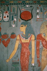 Egypt, starověké Théby, Luxor, Údolí králů, Horemhebova hrobka, nástěnná malba zobrazující bohyni Isis, Nová říše, dynastie XVIII od Egyptian 18th Dynasty