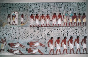 Egypt, Luxor, Údolí králů, Horemhebova hrobka, nástěnná malba od Egyptian 18th Dynasty