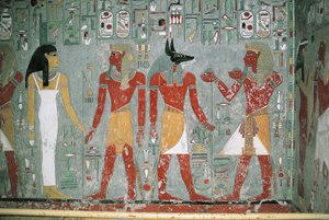 Egypt, Luxor, Údolí králů, Horemhebova hrobka, nástěnná malba od Egyptian 18th Dynasty