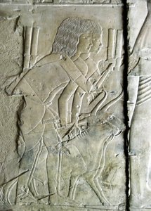 Egyptský starověk: spojuje od hrobky Kha em Het (Khaemhat) inspektora podkroví a písaře k soudu Amenophis III (TT57) představující muže nabízející řepné hlavy jako oběť. 18. dynastie. 1530-1290 před naším letopočtem. Vallee des Nobles. Luxor, Západní břeh  od Egyptian 18th Dynasty