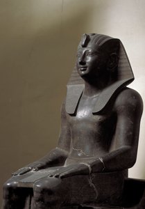 Egyptský starověk: plastika z basanitu představující vládce Thutmosis (Tuthmosis nebo Thutmus) III (1479-1425 př.nl), egyptského faraona. Ztlumit. 192 cm. 18. dynastie. Turín, Egyptské muzeum od Egyptian 18th Dynasty