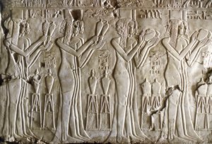 Egyptský starověk: mladé dívky přinášející obětiny. Hrob Kheruef (TT192) (18. dynastie od Egyptian 18th Dynasty