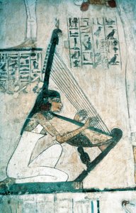Fresky zobrazující scénu pohřební hostiny s harfenistkou z Nové říše od Egyptian 18th Dynasty