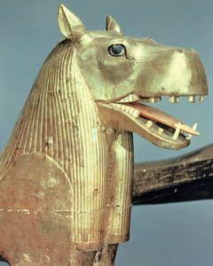 Pohřební čela v podobě bohyně Tueris, z hrobky Tutanchamona (asi 1370-52 př.nl) Nová říše (pozlacené dřevo)