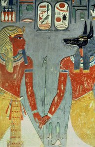 Horemheb a Anubis, z hrobky Horemheb (asi 1323-1295 př.nl) Nová říše (nástěnná malba) od Egyptian 18th Dynasty
