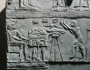 Horemheb jí pohřební jídlo, reliéf z Horemhebovy hrobky v Sakkáře od Egyptian 18th Dynasty