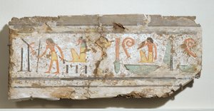 Nápis v obzvláště zřetelných hieroglyfech: muž s holí, dřepící vousatý bůh, muž s rukou u úst ... od Egyptian 18th Dynasty