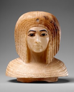 Víko ve tvaru hlavy královské ženy, cca 1349–36 př. Kr. (travertin, modré sklo, obsidián) od Egyptian 18th Dynasty