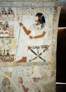 Menna dohlíží na své pracovníky na polích, detaily z fresek ve vestibulu Menny hrobky, nekropole šejka Abd el Qurnah, Luxor, Théby (Seznam světového dědictví UNESCO od Egyptian 18th Dynasty