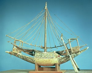 Model jedné z faraonských lodí z hrobky Tutanchamona (asi 1370-52 př.nl) Nová říše (dřevo)