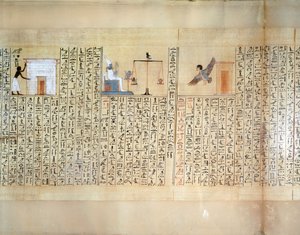 Papyrus s vyobrazením vážení srdce, z Knihy mrtvých z Maiherperi. od Egyptian 18th Dynasty