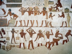 Hrnčíři a dělníci, detail z fresek v hrobce Rekhmire, nekropole Sheikh Abd el Qurnah, Luxor, Théby (Seznam světového dědictví UNESCO od Egyptian 18th Dynasty