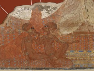 Freska princezen, egyptská, Nová říše, 18. dynastie, cca 1555-1337 př. n. l. (nástěnná malba)