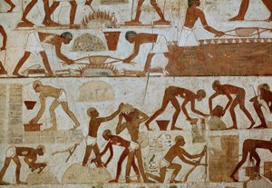 Rekhmere kontroluje cihlářské a hutnické dělníky od Egyptian 18th Dynasty