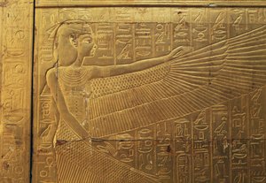Reliéf na zadním vnějším panelu druhé pohřební kaple, Tutanchamonova pokladnice, Egypt, Egyptská civilizace, Nová říše, Dynastie XVIII od Egyptian 18th Dynasty