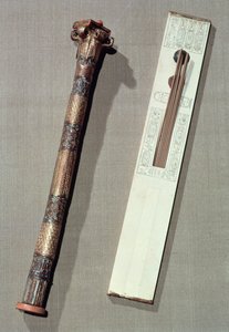 Písařská paleta a pouzdro na psací rákos, z hrobky Tutanchamona (asi 1370-52 př.nl) Nová říše (viz také 228566)