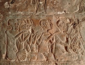 Zpěváci a hráči na harfu, reliéf od Egyptian 18th Dynasty