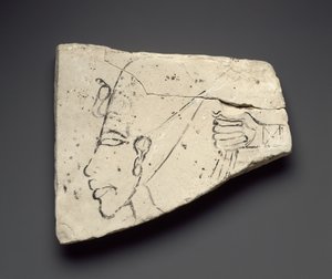 Náčrtky Achnatonovy hlavy a ruky z Velkého paláce v Tell el-Amarna (vápenec) od Egyptian 18th Dynasty