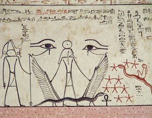 Dvě mystické oči, z hrobky Tuthmosis III (asi 1504-1450 př.nl) Nová říše (nástěnná malba)