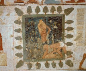 Dělníci nesoucí vázy (nástěnná malba) od Egyptian 18th Dynasty