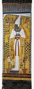 Egypt, Théby, Luxor, Údolí královen, Hrobka Nefertari, nástěnná malba Osiris v pohřební komoře z 19. dynastie od Egyptian 19th Dynasty