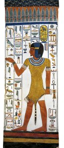 Egypt, Théby, Luxor, Údolí královen, Hrobka Nefertari, nástěnná malba na sloupu v pohřební komoře z 19. dynastie od Egyptian 19th Dynasty