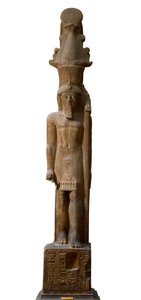 Egyptský starověk: socha faraona Sethiho II (Seti nebo Sety) (1200-1194 př. n. l.) z 19. dynastie v růžovém gresu, nese žezlo se symbolem boha Amona, Dim. 465 cm. Egyptské muzeum v Turíně. od Egyptian 19th Dynasty