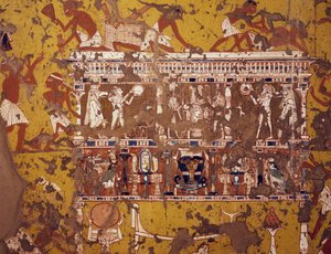 Zhotovení vyřezávaného pohřebního vozu, freska, Hrobka sochaře Ipy, Deir el-Medina Theban Necropolis (Seznam světového dědictví UNESCO) od Egyptian 19th Dynasty