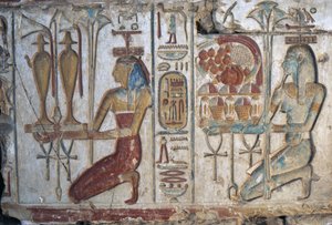 Obětní scéna, reliéf, Chrám Ramsese II, Abydos, Egypt, Egyptská civilizace, Nová říše, Dynastie XIX (foto) od Egyptian 19th Dynasty