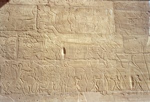 Reliéf zobrazující egyptské jednotky útočící na chetitské město Dapur z Velké sloupové síně, Nová říše, C.1297-1185 př.n.l.