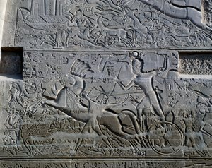 Tažení Setiho I. v Sýrii a Palestině, reliéf, severní vnější stěna Velké hypostylové síně, chrámový komplex v Karnaku (Seznam světového dědictví UNESCO) od Egyptian 19th Dynasty