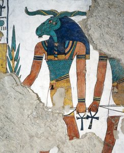 Posel s beraní hlavou, třetí dveře království Osiris, kapitola 144 Knihy mrtvých, freska, pohřební komora, Hrobka Nefertari (QV66), Údolí královen, Théby. Egyptská civilizace, Nová říše, dynastie XIX. od Egyptian 19th Dynasty