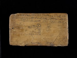 Psací deska s verši z Hymnu na Nil Zaplavené dřevo, gesso, plátno a tuš od Egyptian 19th Dynasty