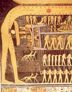 Detail z Knihy dne ze stropu pohřební komory hrobky Ramesse VI. (r.1143-1136 př.nl) Nová říše (nástěnná malba)