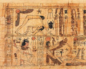 Pohřební papyrus Serimena, kněze Amona, detail stvoření světa, oddělení Geba a Nuta od Egyptian 21st Dynasty
