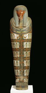Mumiová kartonáž Nespanetjerepenere, možná z Théb, třetí přechodné období (malované prádlo nebo papyrus smíchaný se sádrou) (podrobnosti viz 104180)