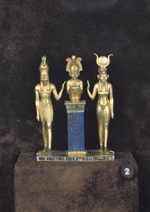 Osiris, Horus, Isis: Triáda Osorkona II, vláda Osorkona II, cca 874-850 př. n. l. (zlato, lapis lazuli a sklo)