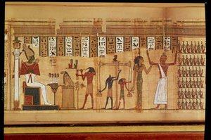 Soud Osirise, detail z Knihy mrtvých, pozdní období (papyrus)