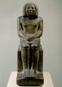 Sedící mužská postava, Egypt, Ankh, 3. dynastie (porfyroidní žula)