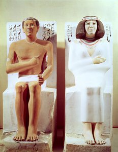 Rahotep a jeho manželka, Nofret, cca 2620 př.nl (malovaný vápenec)