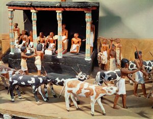 Pohřební model soupisu dobytka z hrobky Meketre, Théby, Střední říše, asi 2000 př. n. l. (malované dřevo) (detail)