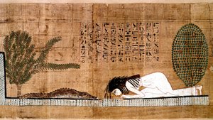 Egyptský starověk: zaniklý představitel uctívající krokodýla, symbol feconditu. Papyrus z knihy mrtvých. Káhira, Egyptské muzeum - Starověký Egypt: zesnulý uctívající krokodýla, symbol plodnosti. Papyrus Knihy mrtvých.
