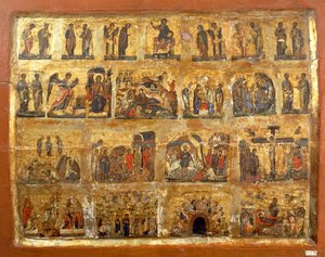 Deesis Row a dvanáct velkých svátků (barva a plátkové zlato na panelu) od Egyptian School