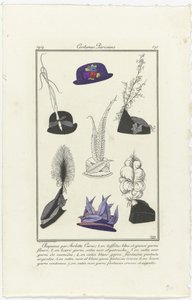 Příslušenství Journal des Dames et des Modes, Costumes Parisiens, 1914, č. 171: Klobouky od Arletta (...) od Eiger