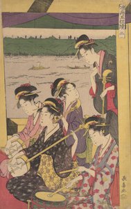 Party of Geisha v Suzumi-bune, tedy chladící lodi. Druhá scéna z lodi..., ca. 1796.