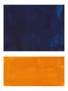Abstraktní bloky v barvách indigo a oranžové od Ejaaz Haniff