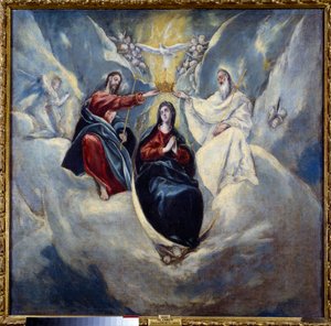Obraz Korunovace Panny Marie od Domenika Theotokopoulose dit El Greco (1541-1614) 1595 Ne. 0,99x1,01 m Madrid, muzeum Prado od El Greco