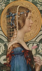 Kdyby si někdo mohl nechat namalovat tu její malou hlavu na pozadí ze světlého zlata (barva lito) od Eleanor Fortescue Brickdale
