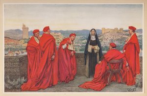 Svatá Kateřina Sienská vyjednávající jménem Florenťanů s papežem Řehořem XI.