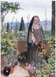 Svatá Klára v zahradě kláštera, který založila (litho) od Eleanor Fortescue-Brickdale